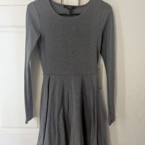Forever 21 Gray Fit and Flare Long Sleeve Dress